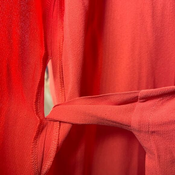 Bloomingdale’s Eileen Fisher 100% Silk Orange Midi Wrap Dress L Old Money Pretty - Picture 8 of 12